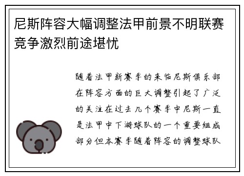 尼斯阵容大幅调整法甲前景不明联赛竞争激烈前途堪忧