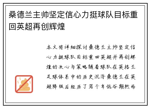 桑德兰主帅坚定信心力挺球队目标重回英超再创辉煌